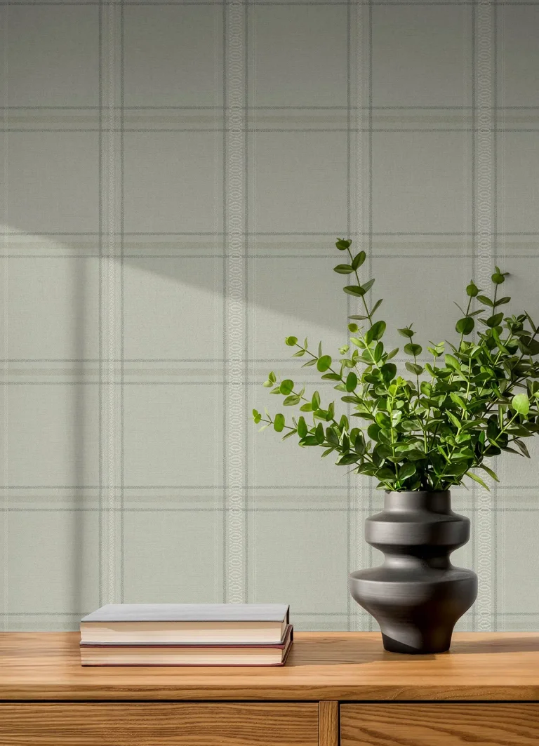 Chesapeake Auberge Plaid Wallpaper - Light Sage — Image 4