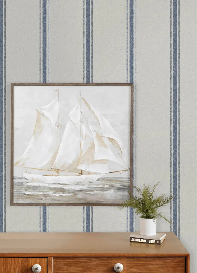 Chesapeake Linette Fabric Stripe Wallpaper - Denim — Image 3