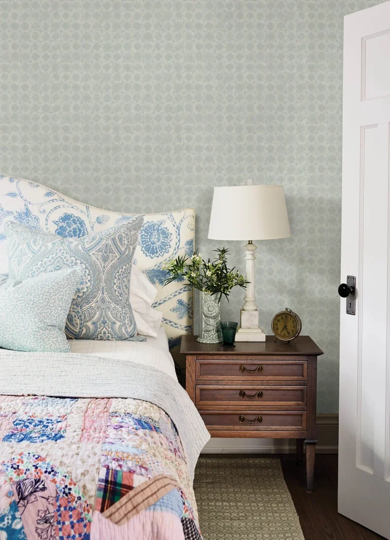 Chesapeake Button Block Geometric Wallpaper - Aqua — Image 2