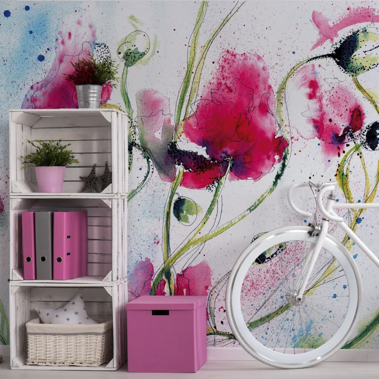 Poppies Watercolour - Wall Mural 5443 - 4 Panel - 192cm x 260cm — Ảnh 2