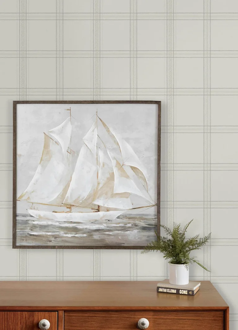 Chesapeake Auberge Plaid Wallpaper - White and Cream — Ảnh 2