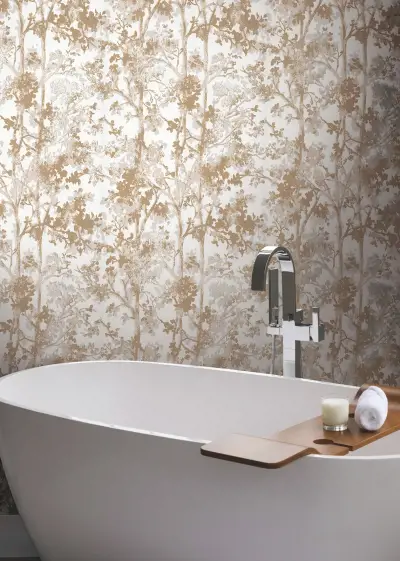 Shimmering Foliage Wallpaper - White/Gold