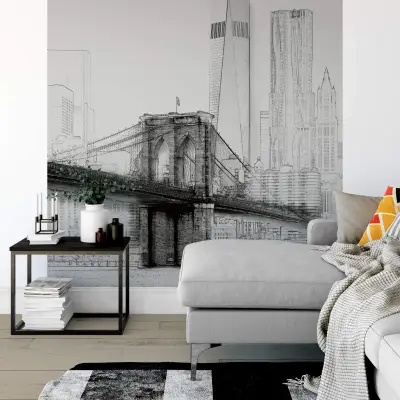 New York Art Illustration Black And White - Wall Mural 5018 - 4 Panel - 192cm x 260cm