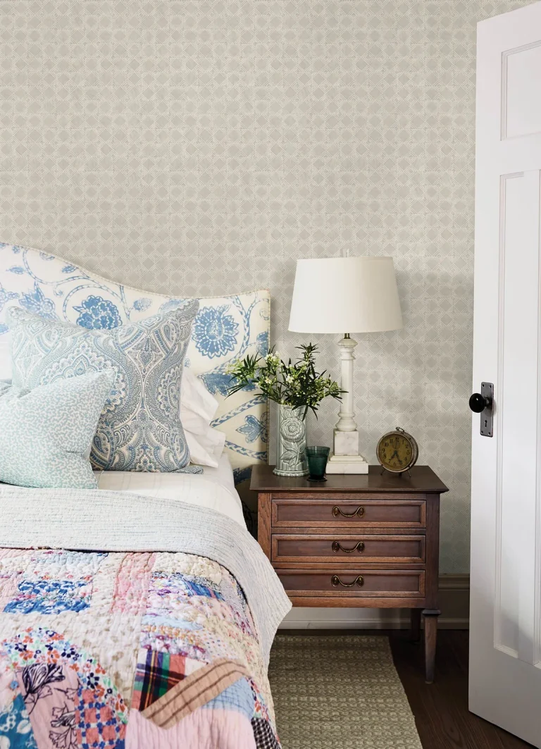 Chesapeake Button Block Geometric Wallpaper - Light Grey — Image 4