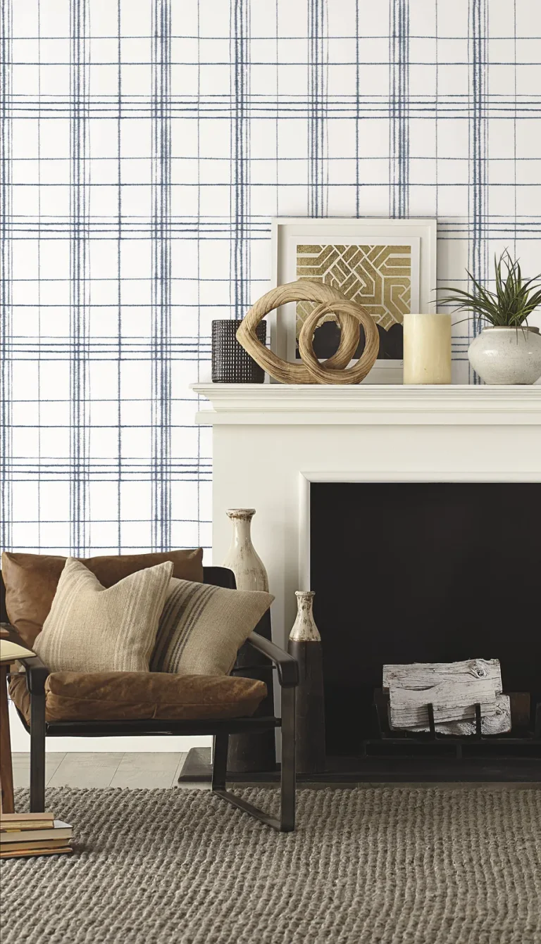 Farmhouse Plaid Wallpaper - Navy/White — Ảnh 4