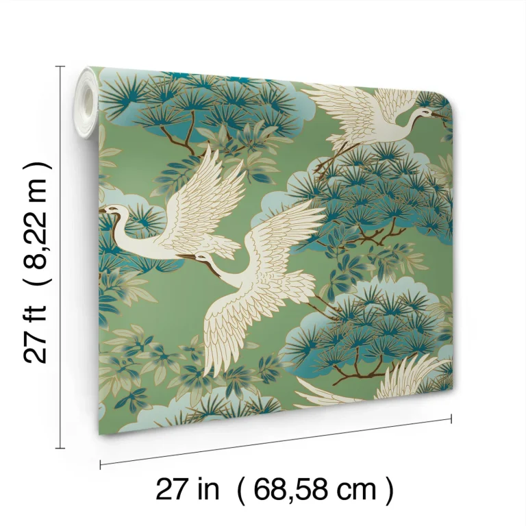 Ronald Redding Sprig & Heron Wallpaper - Green — Image 5
