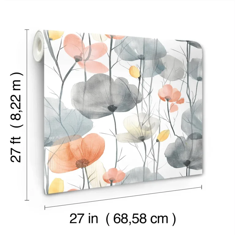 Ronald Redding Cotswolds Poppies Floral Wallpaper - Coral — Ảnh 3