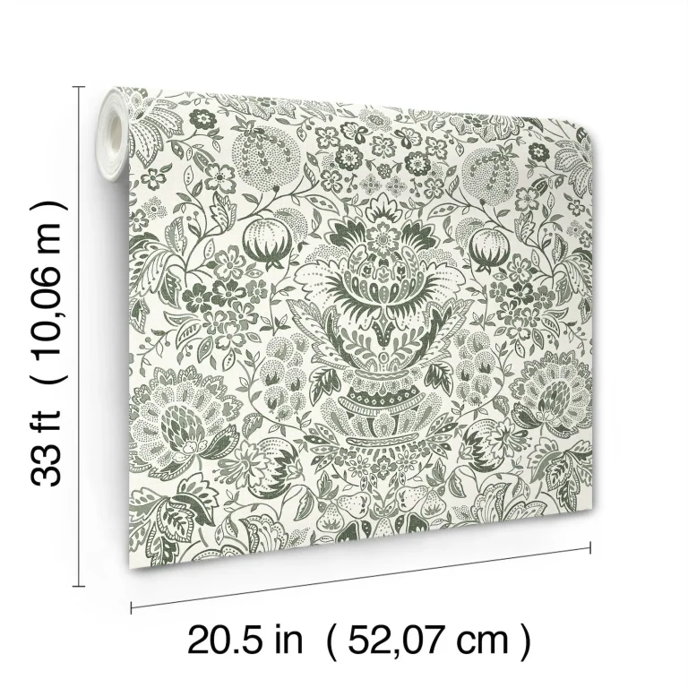 Blanche Floral Damask Wallpaper - Dark Green — Ảnh 2
