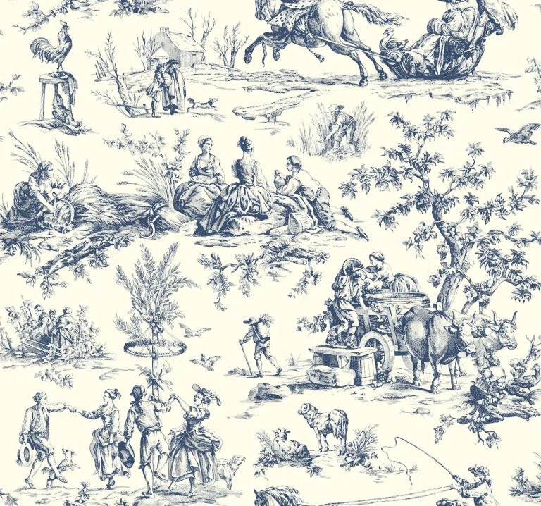 Seasons Toile Wallpaper - Navy — Ảnh 5