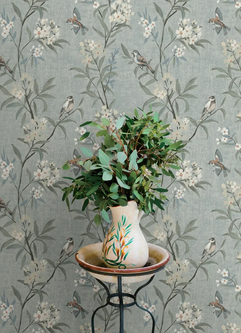 Chesapeake Tea Olive Finch Frolic Wallpaper - Blue — Image 2