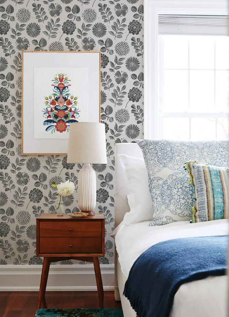 Inge Floral Block Print Wallpaper - Black — Ảnh 2