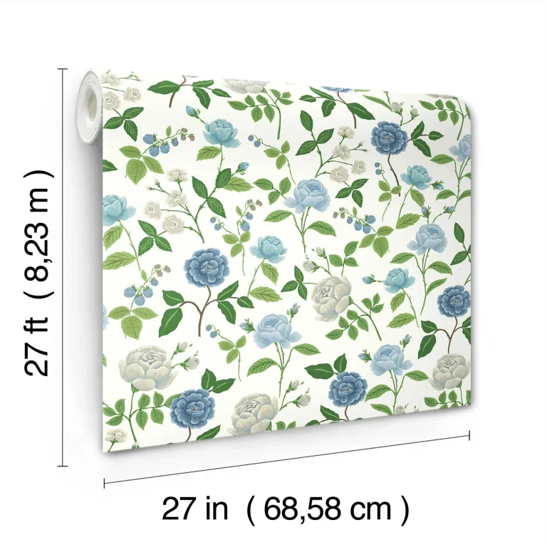 Rifle Paper Co. Roses Wallpaper - White & Blue — Ảnh 6