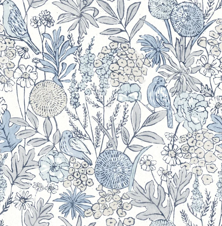 Chesapeake Goldfinch Birds and Blooms Wallpaper - Blue — Ảnh 5