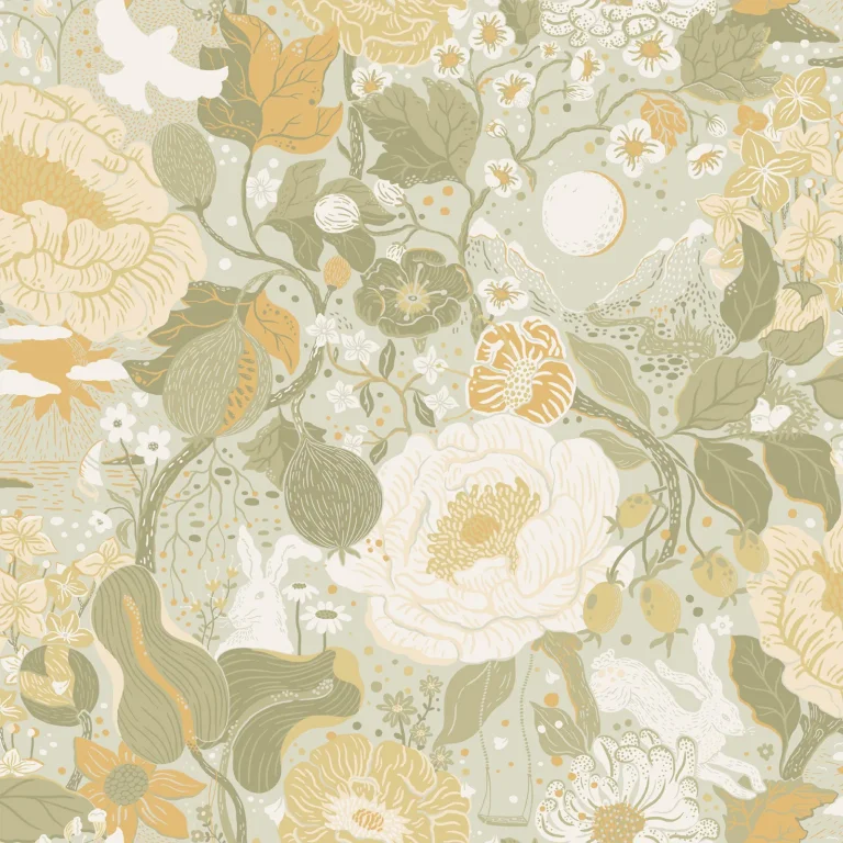 Växa Rabbits & Rosehips Wallpaper - Light Grey — Ảnh 2