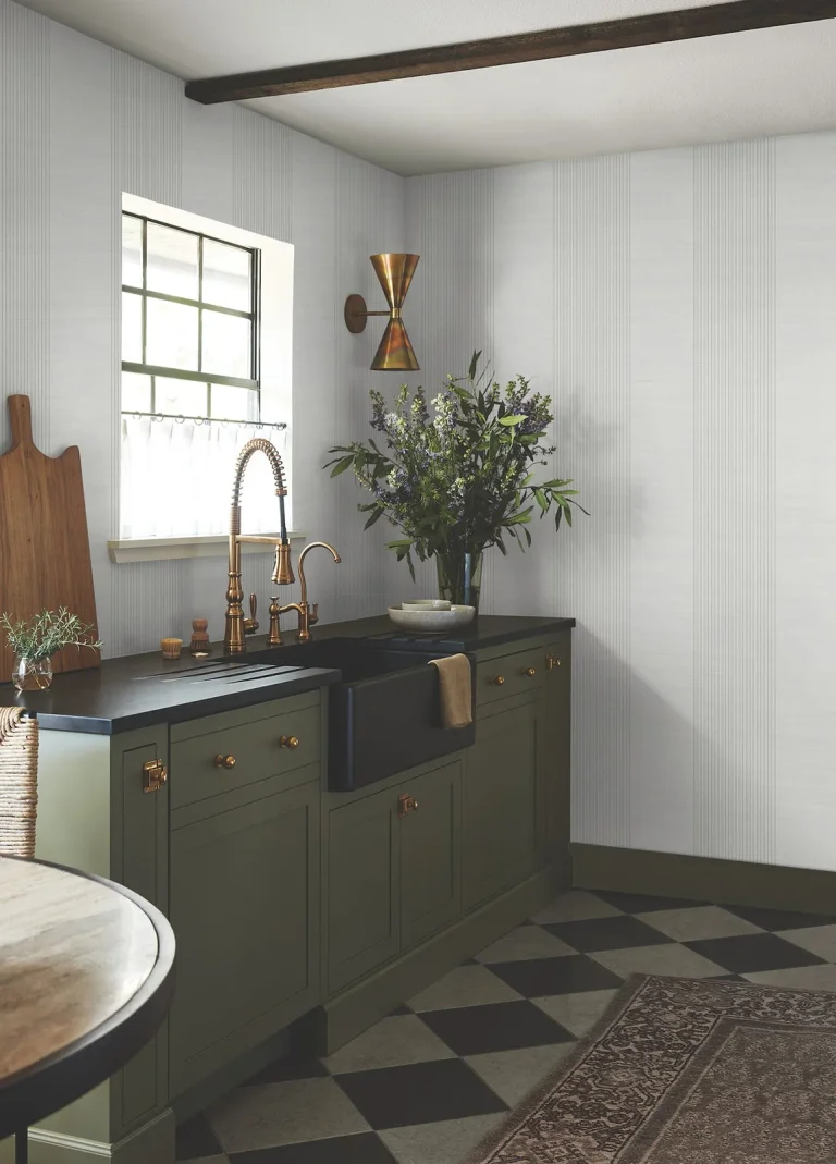Ronald Redding Archer Stripe Faux Linen Wallpaper - Grey — Image 2