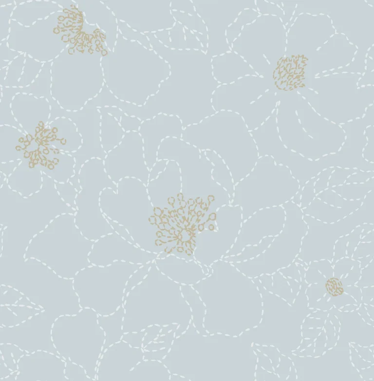 Gardena Embroidered Floral Wallpaper - Sky Blue — Image 5