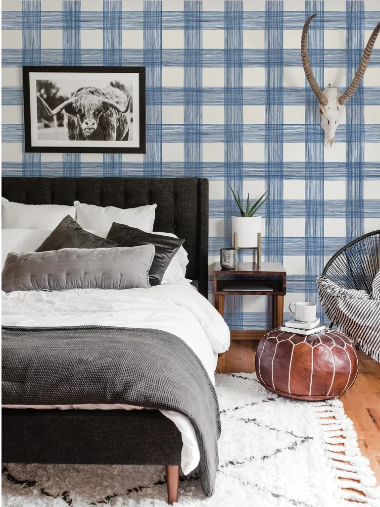 Scarborough Striated Plaid Wallpaper - Indigo — Ảnh 2