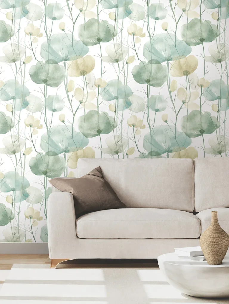 Ronald Redding Cotswolds Poppies Floral Wallpaper - Turquoise — Ảnh 6