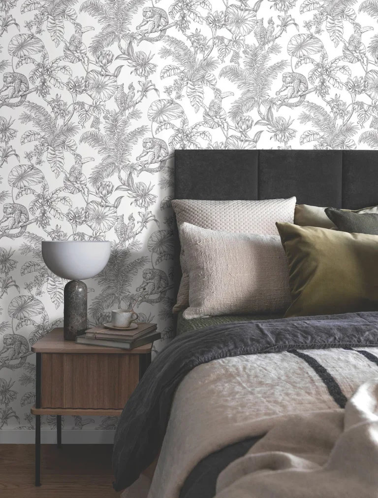 Tropical Sketch Toile Wallpaper - Black — Ảnh 8