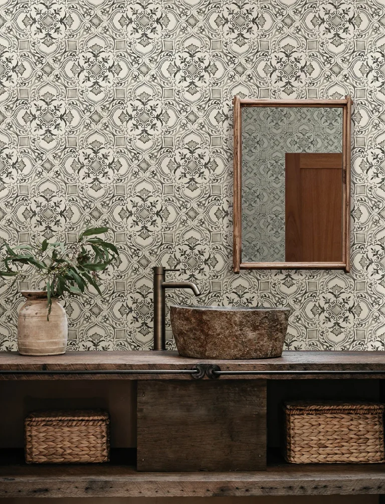 Chesapeake Marjoram Floral Tile Wallpaper - Black — Image 3