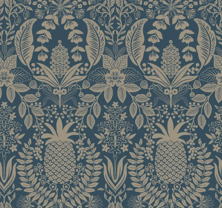 Rifle Paper Co. Pineapple Damask Wallpaper - Navy — Ảnh 3