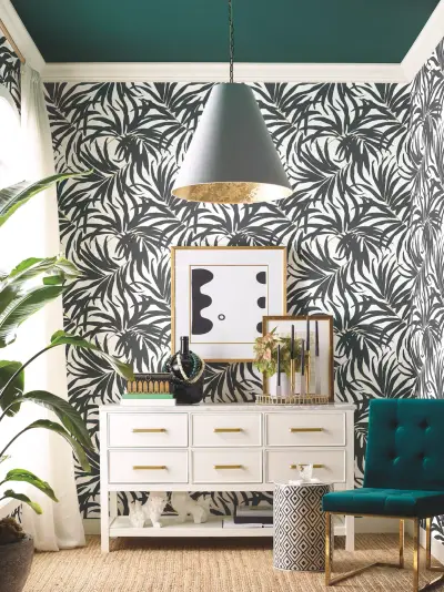 Bali Leaves Peel and Stick Wallpaper - Black