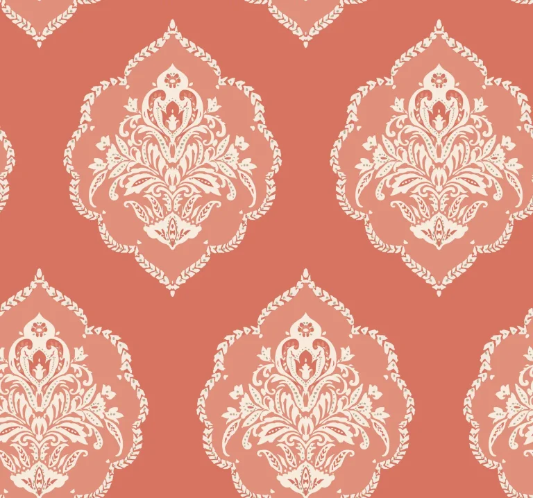 Signet Medallion Damask Wallpaper - Coral — Ảnh 3