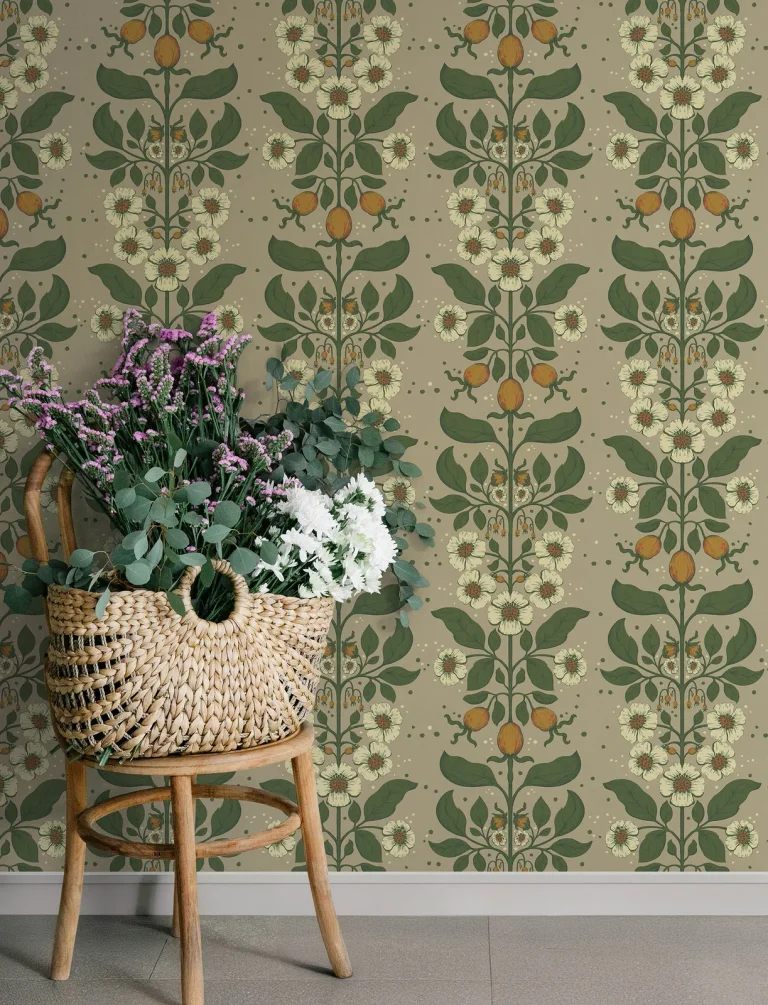Rosa Floral Columns Wallpaper - Brown — Image 4