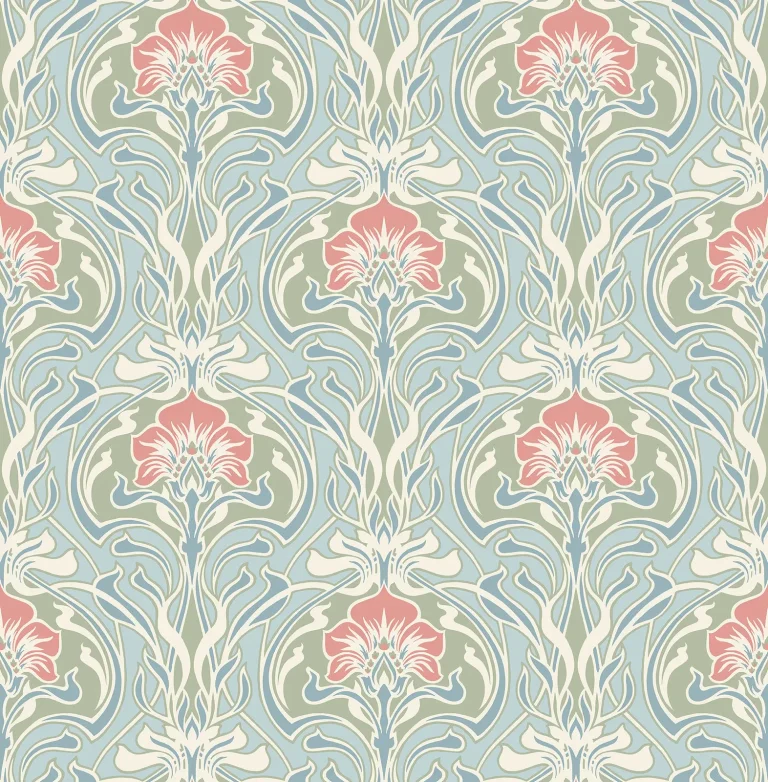 Mucha Botanical Ogee Wallpaper - Light Blue — Ảnh 4