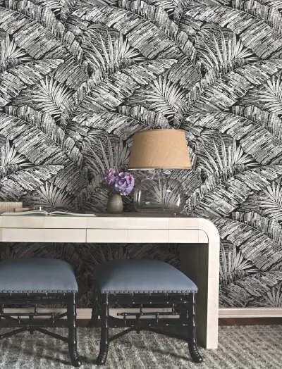 Palm Cove Toile Wallpaper - White/Black