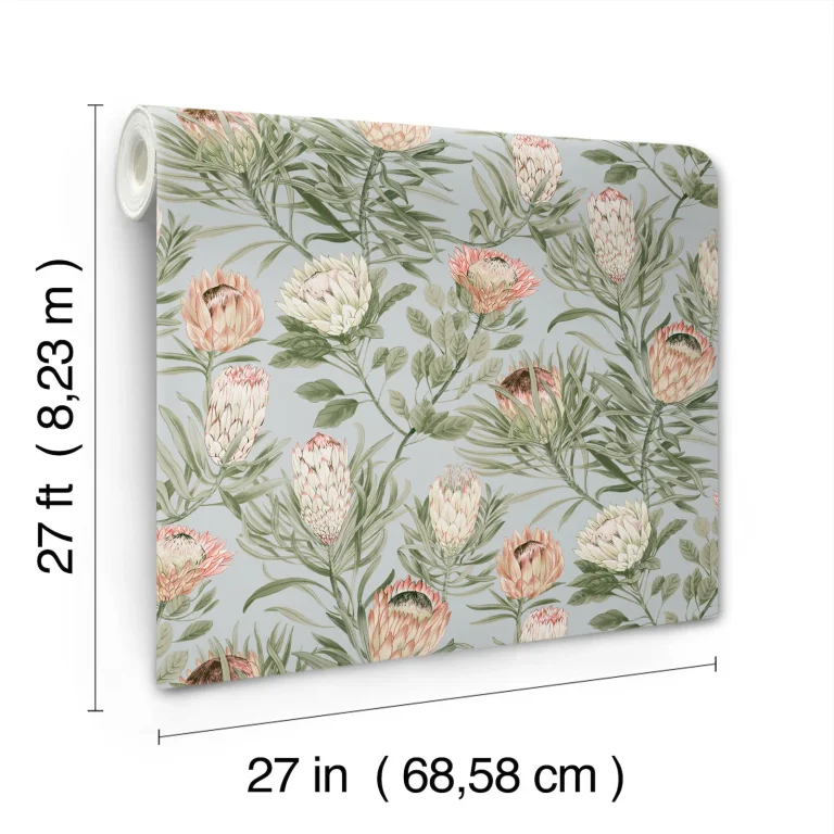 Protea Wallpaper - Dusty Blue/Coral — Image 5