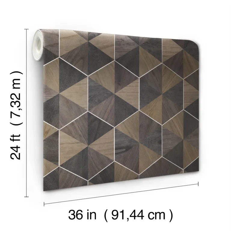 Ronald Redding Hexagram Wood Veneer Wallpaper - Smoke — Image 2