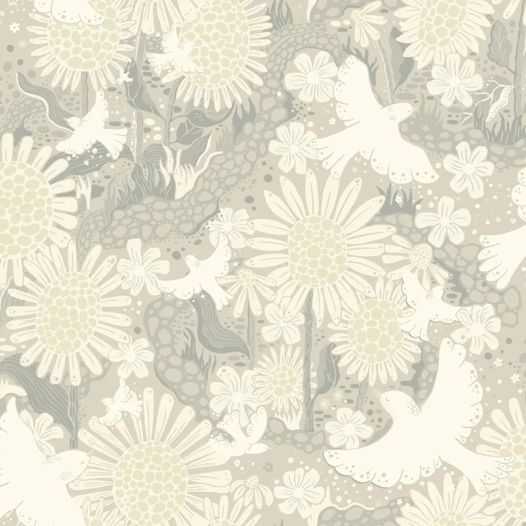 Drömma Songbirds and Sunflowers Wallpaper - Light Grey — Ảnh 3