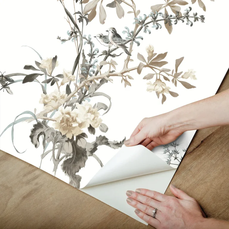 Wild Flowers Peel and Stick Wallpaper - Neutral & Jade — Ảnh 4