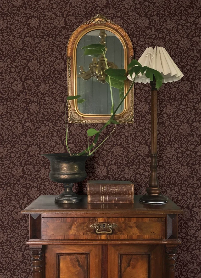Chris Loves Julia Hague Floral Trail Wallpaper - Burgundy — Image 2