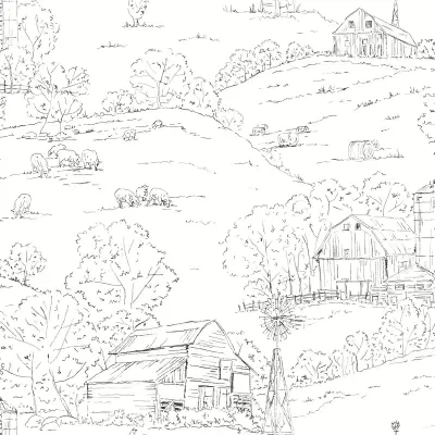 Pasture Toile Wallpaper - Black/White