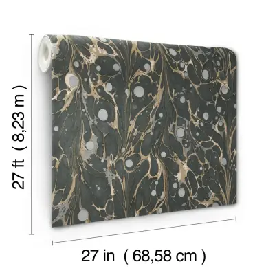 Marbled Endpaper Wallpaper - Black/Gold