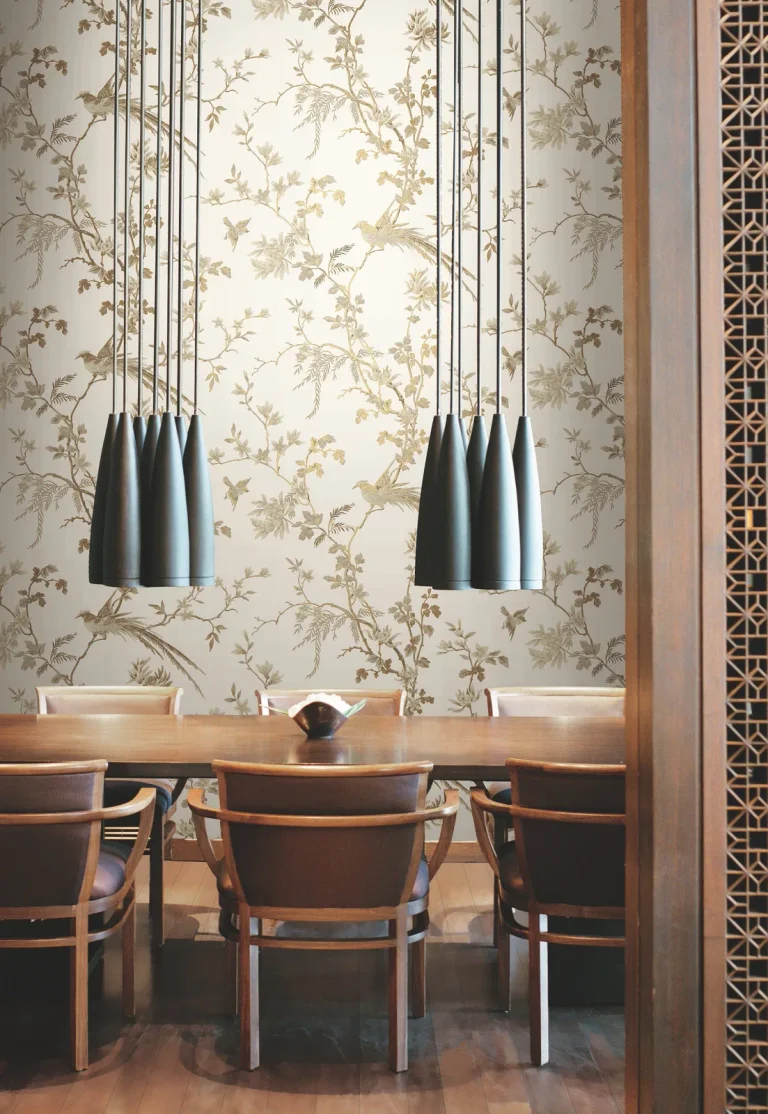 Ronald Redding Bird & Blossom Chinoserie Wallpaper - White/Gold — Ảnh 3
