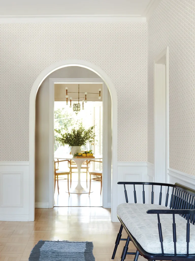 Priti Floral Grid Wallpaper - Beige — Image 4