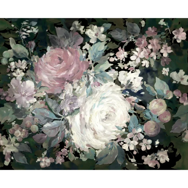 Impressionist Floral Wall Mural - Pink/Soft Black — Image 2