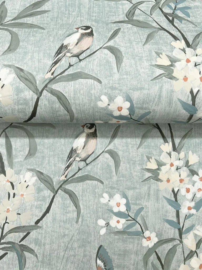 Chesapeake Tea Olive Finch Frolic Wallpaper - Blue — Image 4