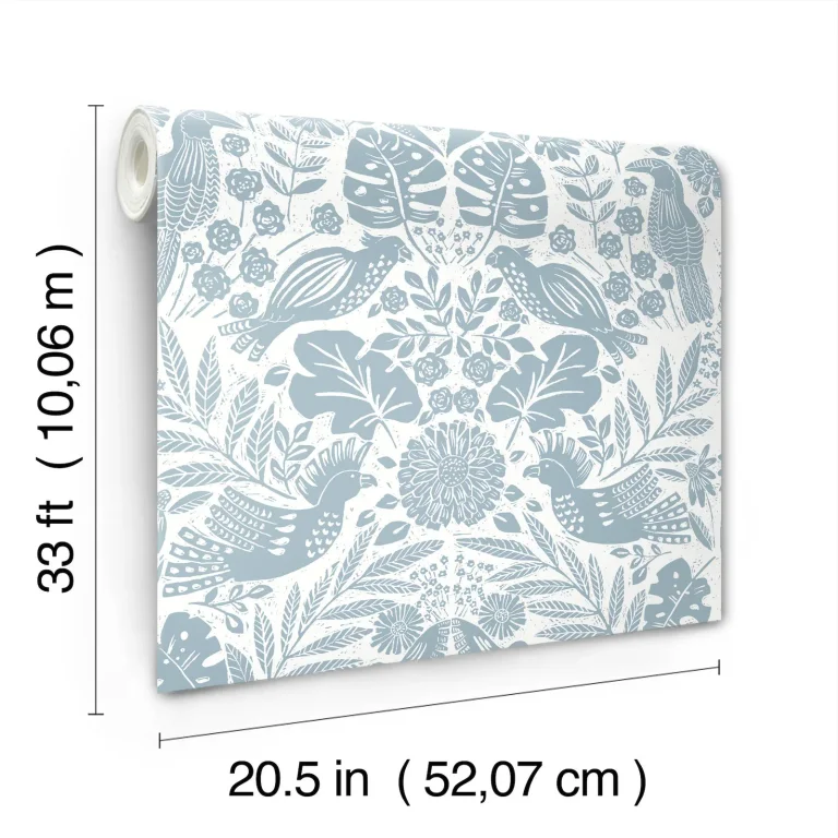 Nestle Bird Block Print Wallpaper - Blue — Ảnh 4