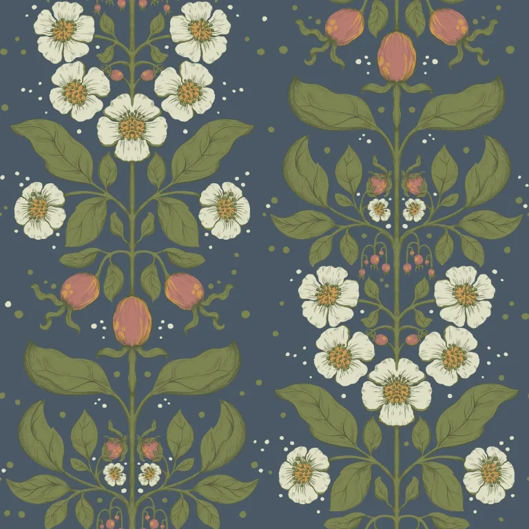 Rosa Floral Columns Wallpaper - Navy — Ảnh 4