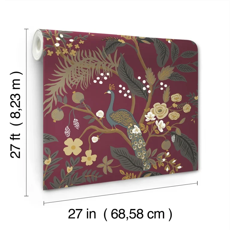 Rifle Paper Co. Peacock Wallpaper - Burgundy — Ảnh 3