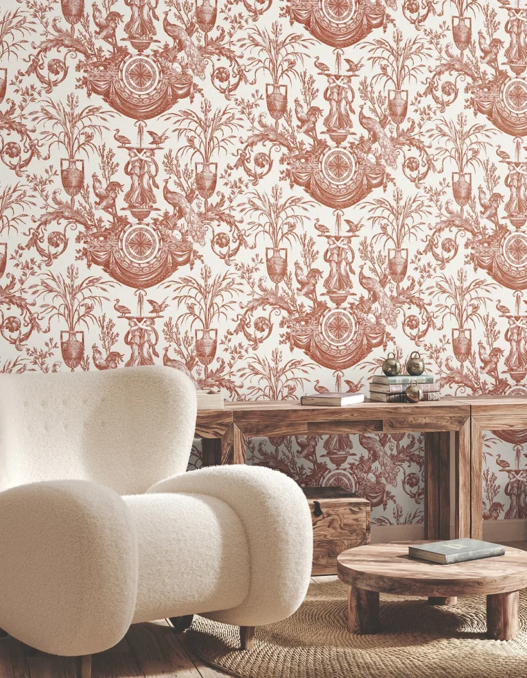 Avian Fountain Toile Wallpaper - Brick — Ảnh 4