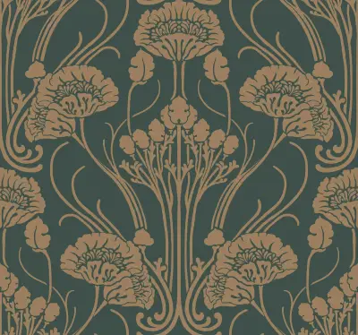 Nouveae Damask Wallpaper - Dark Emerald/Gold