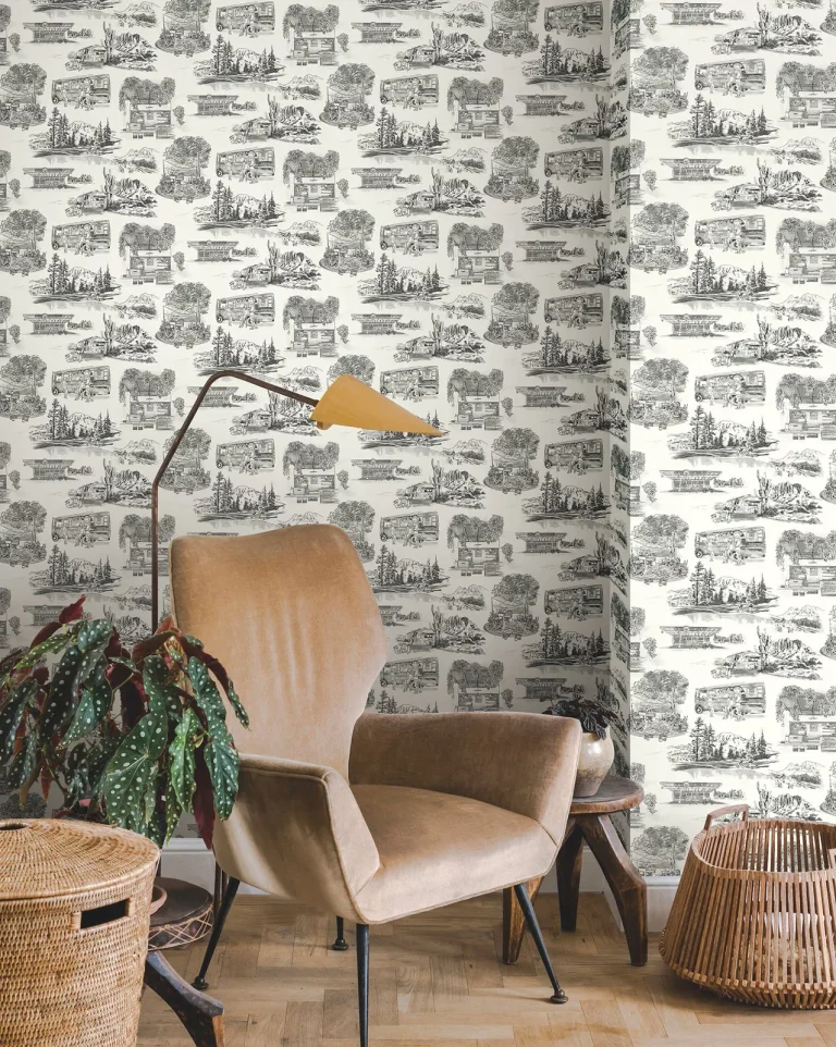 Modern Vista Toile Wallpaper - Black — Image 8