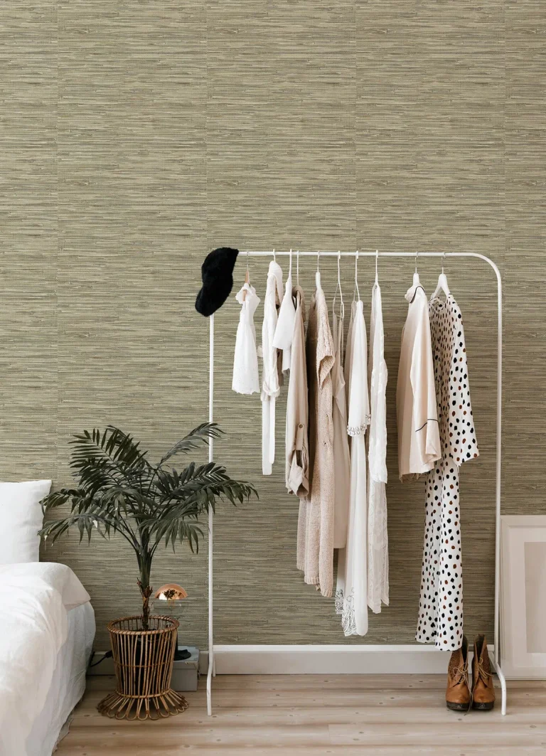 Exhale Woven Faux Grasscloth Wallpaper - Olive — Image 6