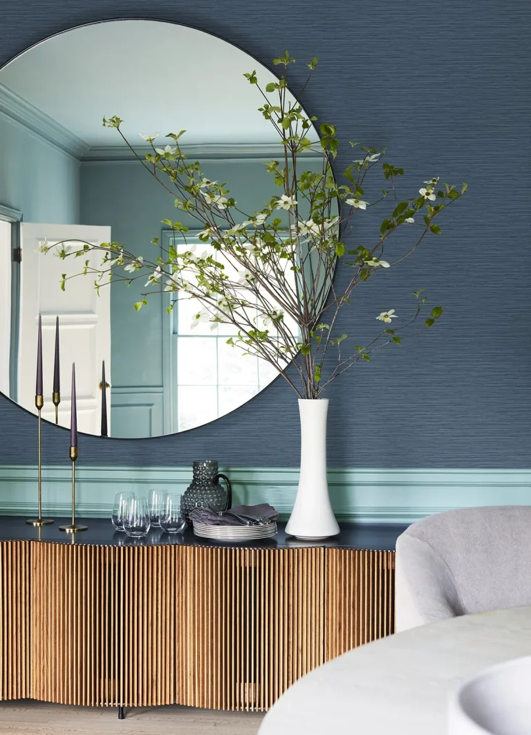 Rushmore Faux Grasscloth Wallpaper - Blue — Image 3
