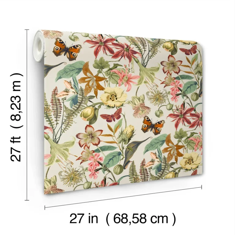 Butterfly House Wallpaper - Light Taupe/Coral